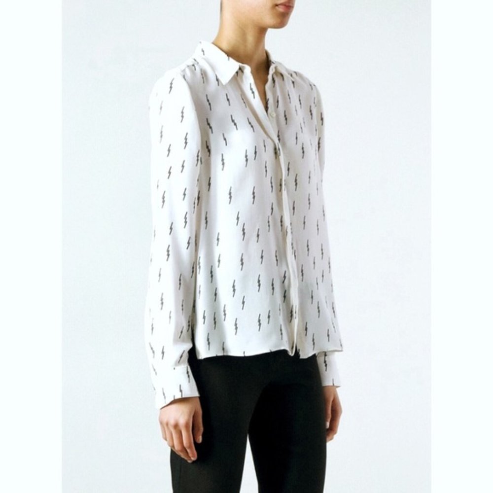 A.L.C. White Lightning Bolt Print Silk Blouse